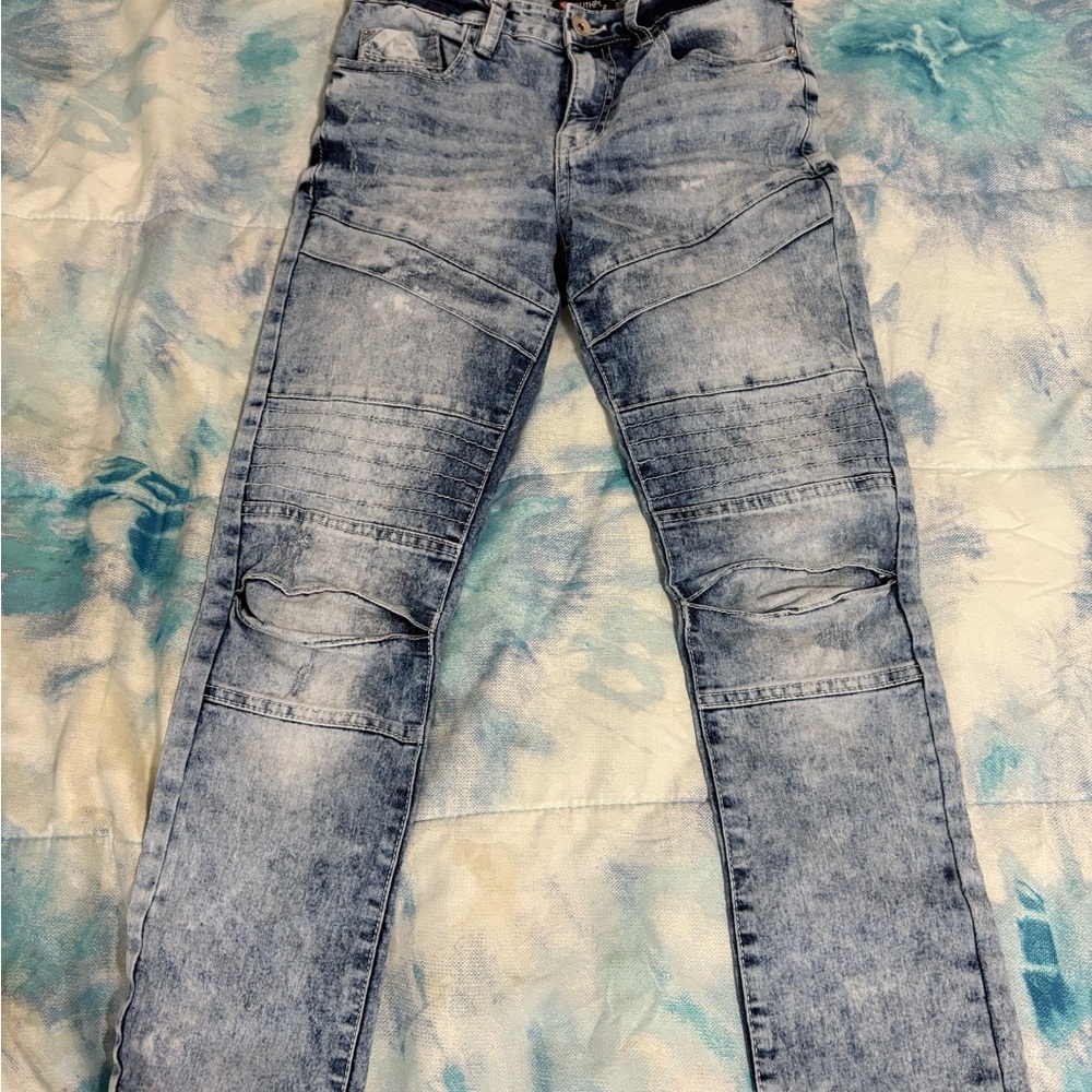 South Pole Blue Skinny Jeans with Textured Panels